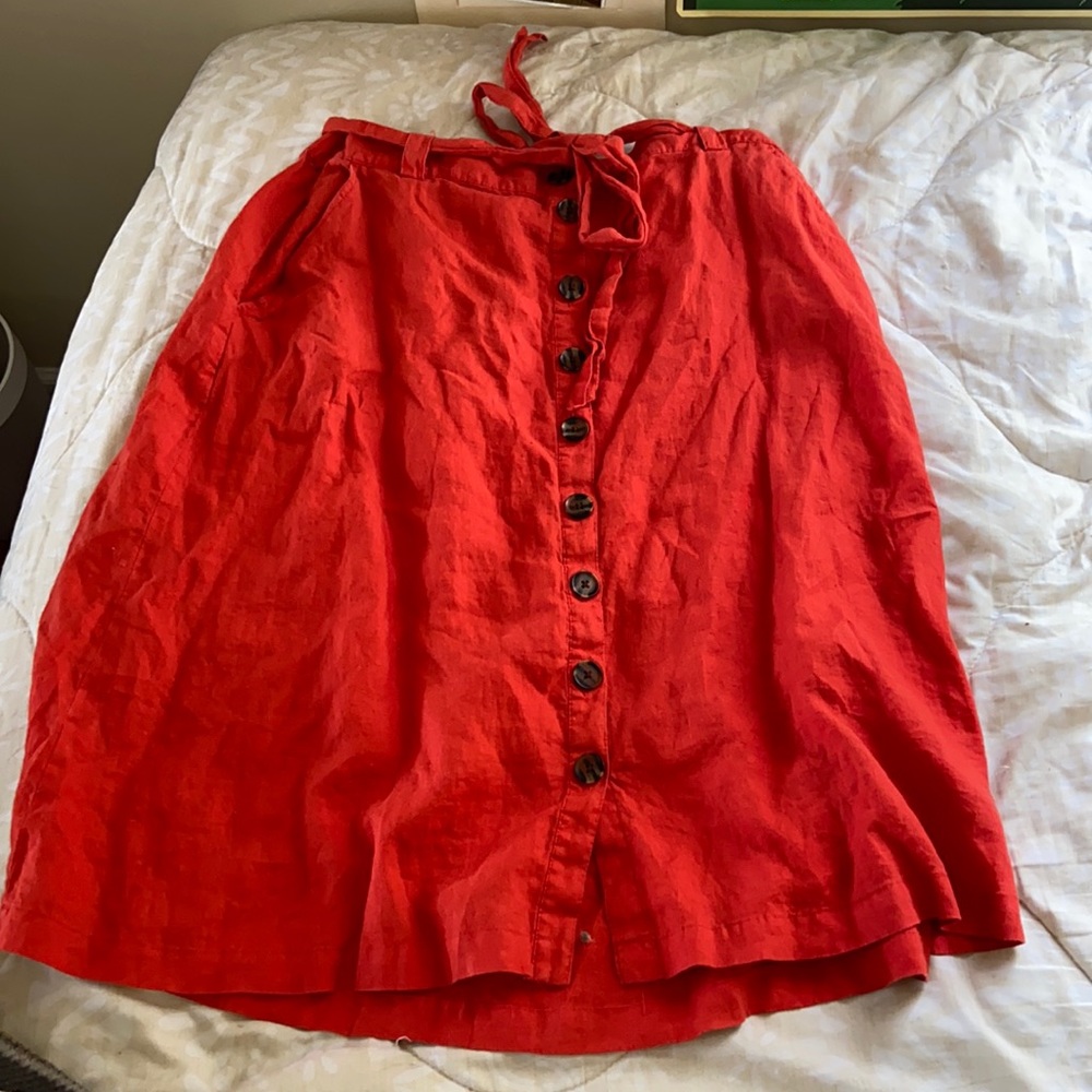 Red-orange midi skirt